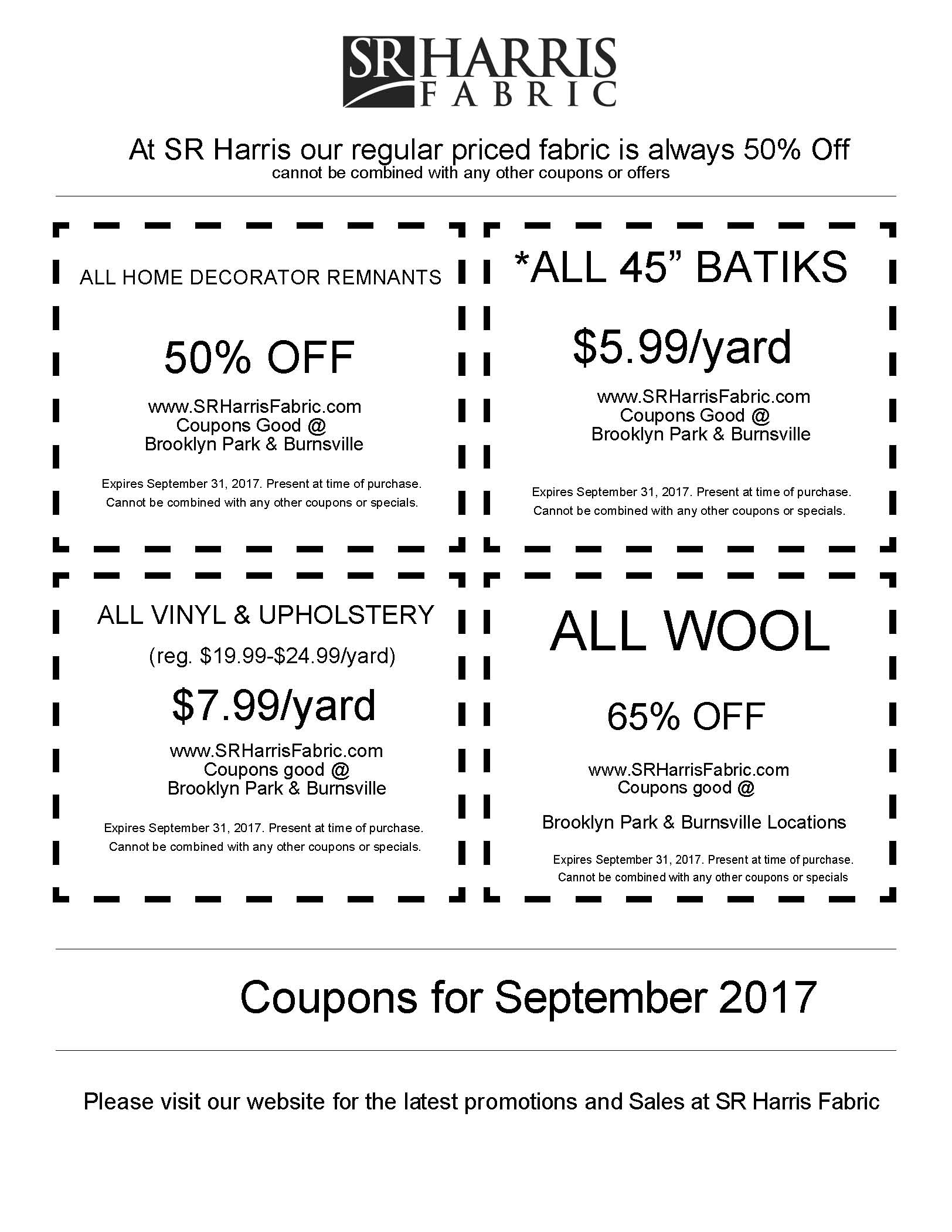 SR Harris Fabric Coupons