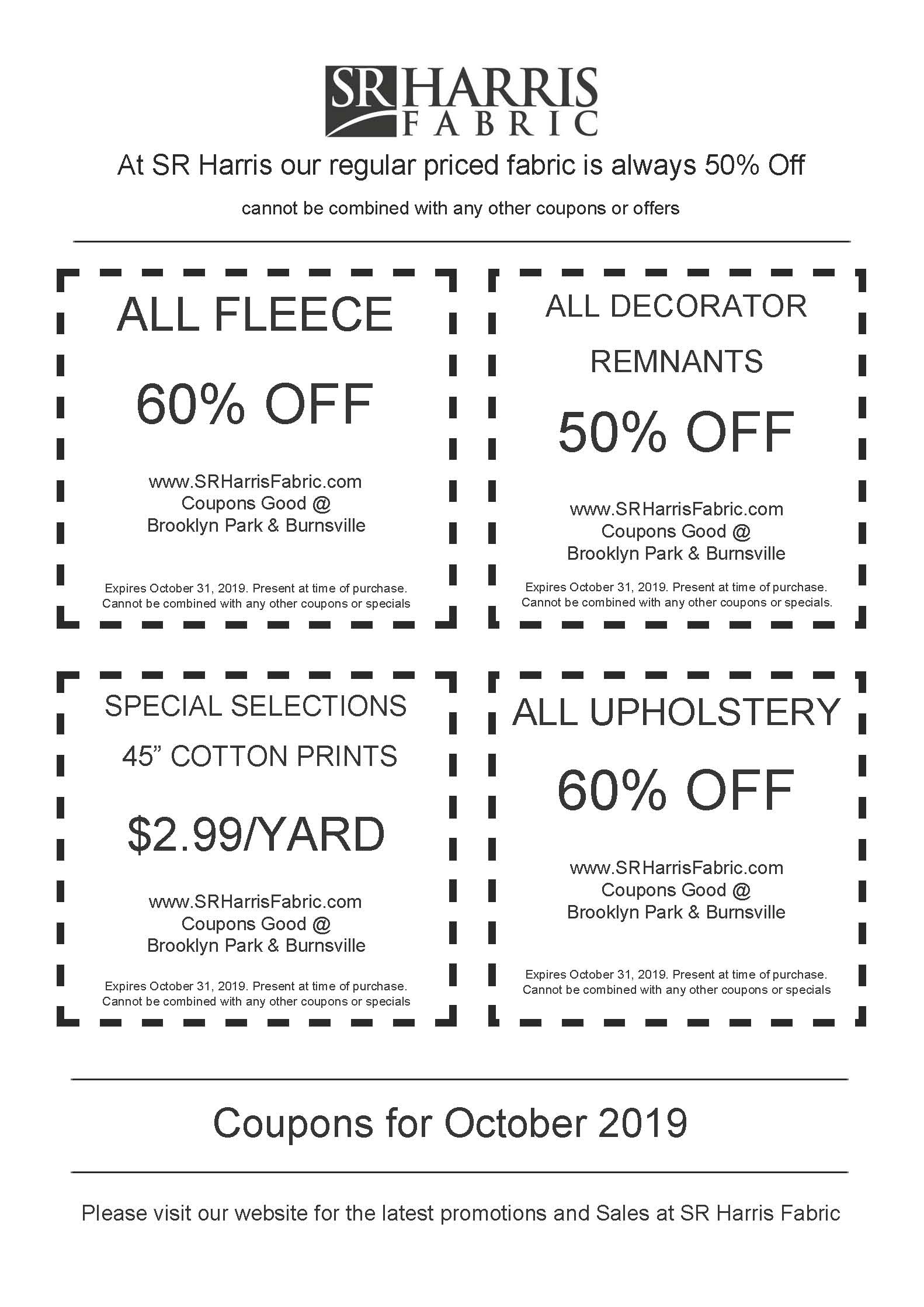 SR Harris Fabric Coupons