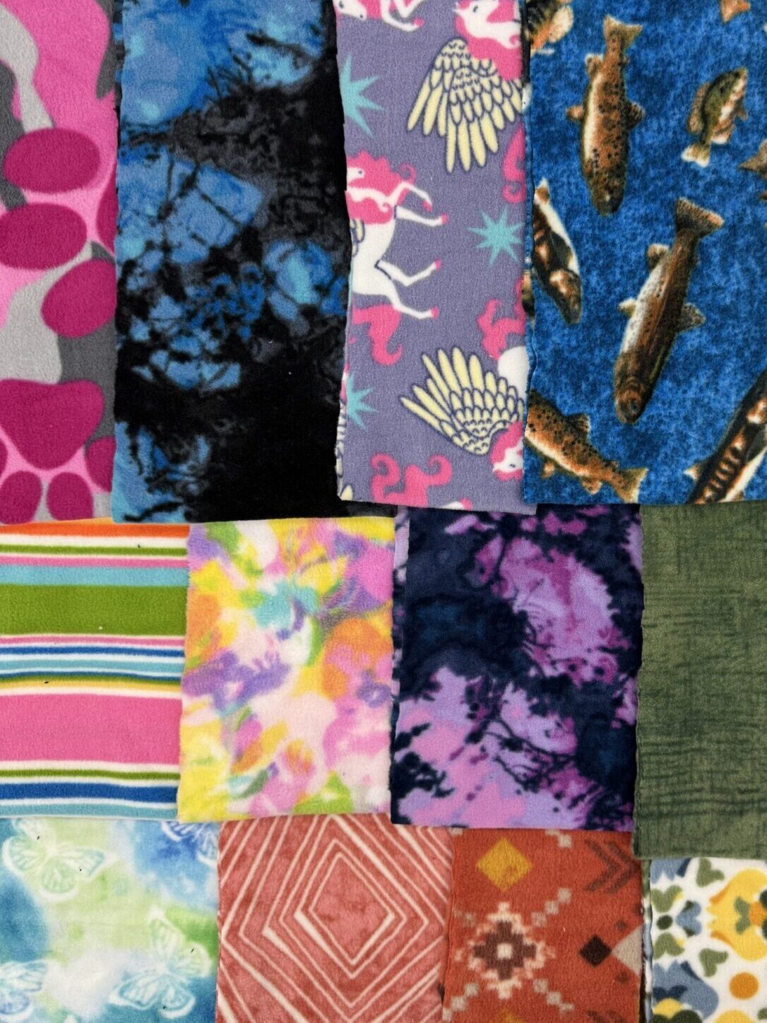 A selection of printed fleece fabric